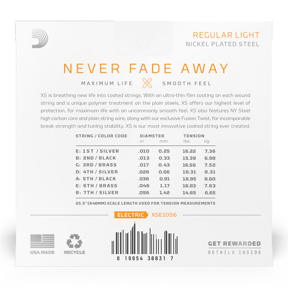 D'Addario XSE1056 [XS Nickel Round Wound, Regular Light 7-String